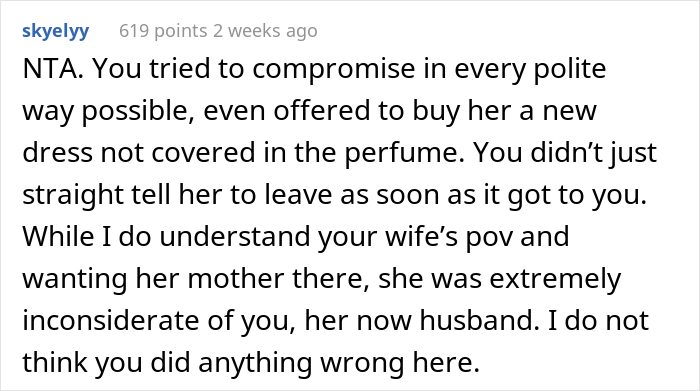 "Am I The Jerk For Asking My MIL To Leave Our Wedding Because Her Perfume Was Bothering Me?"
