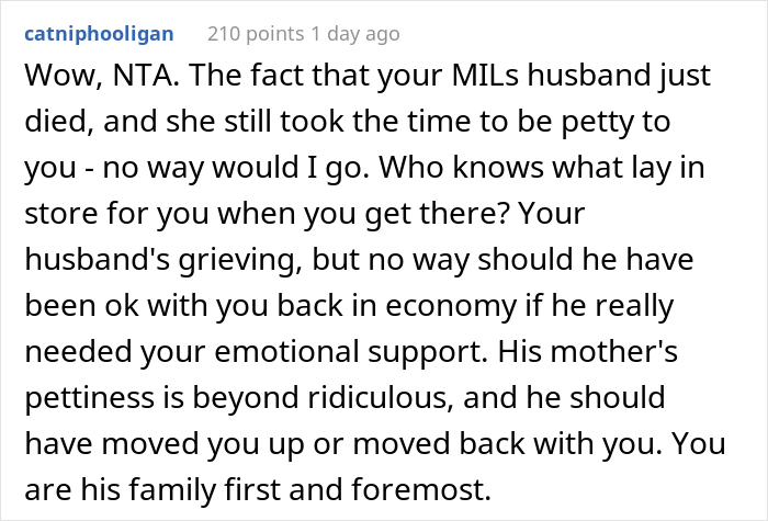 "He Was Crying The Whole Ride To The Airport": Husband Calls Wife Pathetic And Cruel After She Skipped FIL's Funeral Because MIL Bought Her An Economy Ticket "He Was Crying The Whole Ride To The Airport": Husband Calls Wife Pathetic And Cruel After She Skipped FIL's Funeral Because MIL Bought Her An Economy Ticket