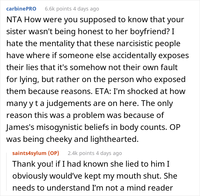 &ldquo;AITA For &lsquo;Exposing&rsquo; My Sister By Revealing Her &lsquo;Body Count&rsquo; To Her Misogynistic Boyfriend?&rdquo;