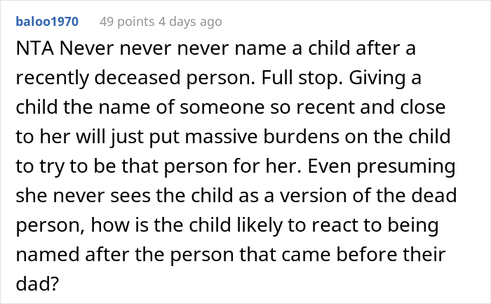 &ldquo;[Am I A Jerk] For Telling My Wife I Don&rsquo;t Want To Name Our Child After Her Late Husband?&rdquo;