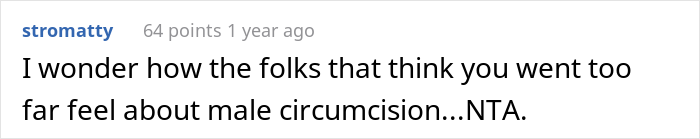 Comment discussing views on medical tattoo and male circumcision.