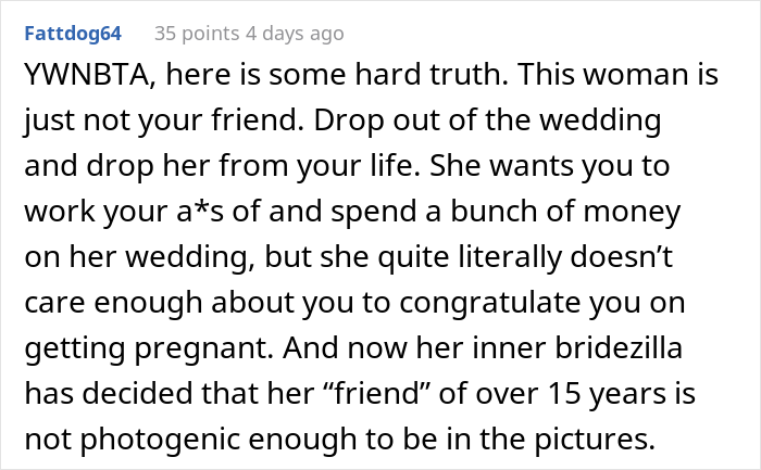 Bride Doesn't Want Her Best Friend In Wedding Photos Because Her "Bump Would Be Too Distracting", She Drops Out