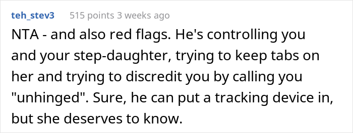 Stepmom Asks If She Should Tell Stepdaughter That Her Dad Installed A Tracking Device In A Car He Gifted Her