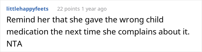 A Reddit comment discussing the consequences of giving the wrong child medication.