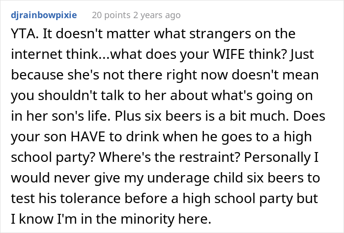 Dad Lets His Underage Son Get Drunk As A 'Test Run', Asks If It Was A Bad Idea After Wife Loses It Dad Lets His Underage Son Get Drunk As A 'Test Run', Asks If It Was A Bad Idea After Wife Loses It