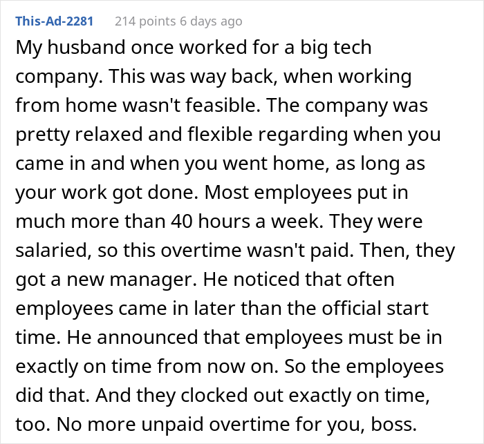 Employee Decides To Stop Working Overtime After Getting In Trouble For Being 3 Minutes Late