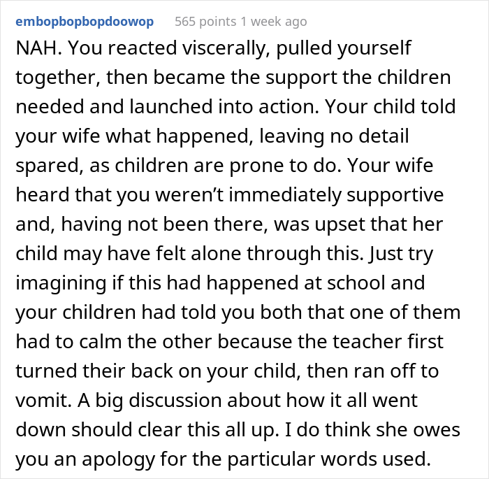 Husband Gets Schooled By Wife After He Has A Physical Nauseating Reaction To His Daughter Breaking Her Arm In Half, Wonders If He Deserved It