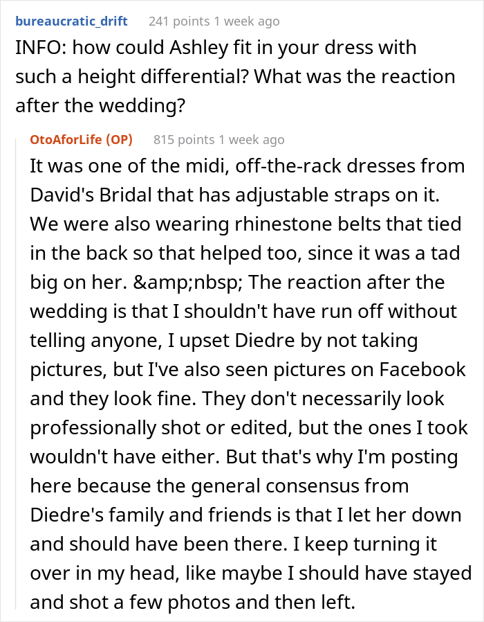 This Woman Is Told She's No Longer A Bridesmaid And Has To Take Pictures Instead, So She Just Leaves The Wedding This Woman Is Told She's No Longer A Bridesmaid And Has To Take Pictures Instead, So She Just Leaves The Wedding