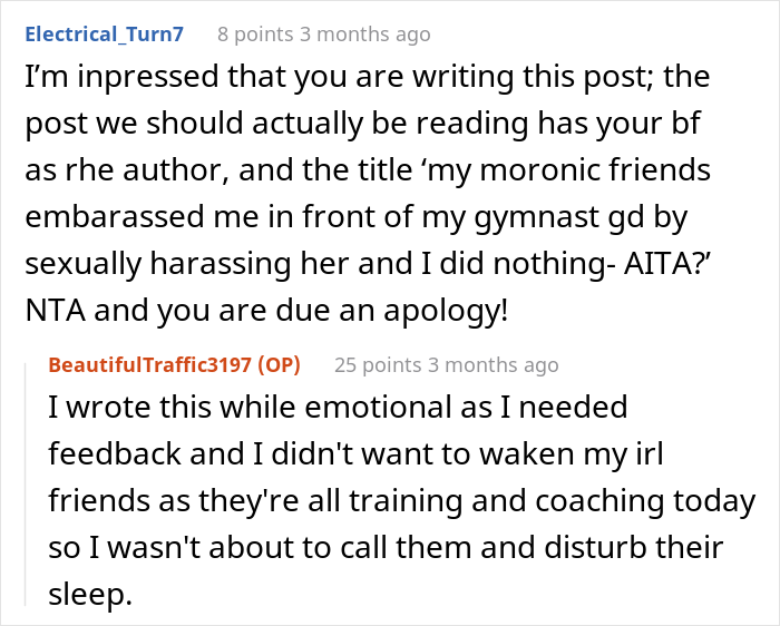 Woman Leaves Party After Enduring Insensitive Jokes About Her Being A Gymnast, Gets Slammed By Boyfriend For “Overreacting” Woman Leaves Party After Enduring Insensitive Jokes About Her Being A Gymnast, Gets Slammed By Boyfriend For “Overreacting”