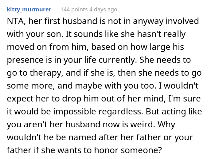 &ldquo;[Am I A Jerk] For Telling My Wife I Don&rsquo;t Want To Name Our Child After Her Late Husband?&rdquo;