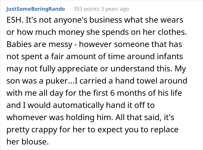 Baby Vomits On A £1,800 Top, Mom Refuses To Pay For It, People Are Divided Over Who's Right Baby Vomits On A £1,800 Top, Mom Refuses To Pay For It, People Are Divided Over Who's Right
