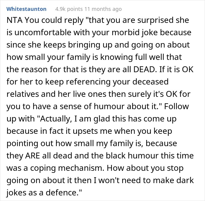 Woman Doesn't Stop Annoying Reminders About Her Own Huge Family To A Friend Whose Many Relatives Passed Away, Gets A Morbid Joke In Return