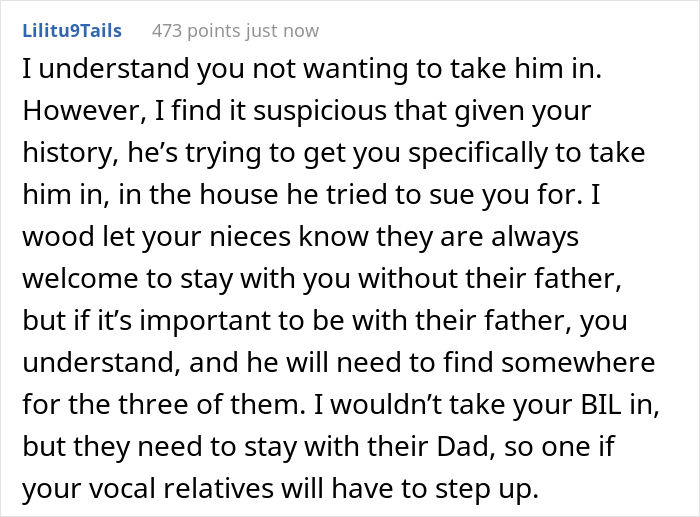 “AITA For Only Taking My Nieces In And Not Their Dad After My Sister Passed Away?” “AITA For Only Taking My Nieces In And Not Their Dad After My Sister Passed Away?”