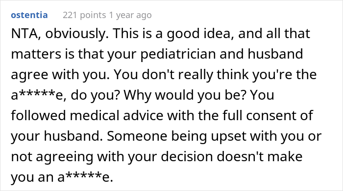 Comment supports mom on medical tattoo for son, highlights pediatrician and husband&rsquo;s approval despite MIL&rsquo;s objection.