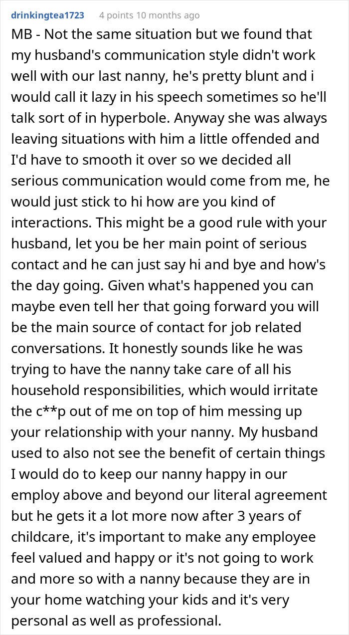 Mom Is Embarrassed After Nanny Quits Because She "Couldn't Be Around My Husband Another Day"