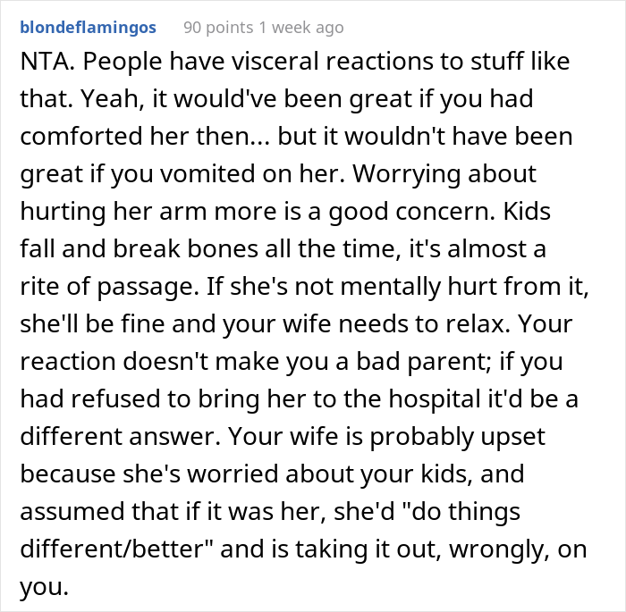 Husband Gets Schooled By Wife After He Has A Physical Nauseating Reaction To His Daughter Breaking Her Arm In Half, Wonders If He Deserved It