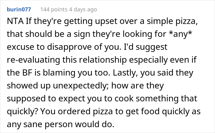 "Am I The Jerk For Serving My Boyfriend's Parents Pizza For Dinner?" "Am I The Jerk For Serving My Boyfriend's Parents Pizza For Dinner?"