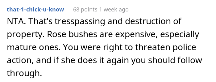 Woman Refuses To Remove Her Rose Garden, So Allergic Neighbor Takes Care Of It Herself And Gets The Cops Called On Her Woman Refuses To Remove Her Rose Garden, So Allergic Neighbor Takes Care Of It Herself And Gets The Cops Called On Her
