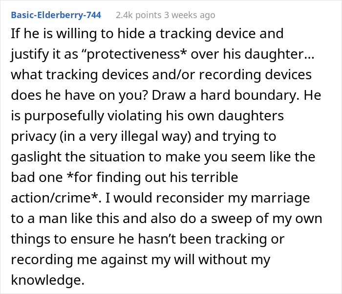 Stepmom Asks If She Should Tell Stepdaughter That Her Dad Installed A Tracking Device In A Car He Gifted Her
