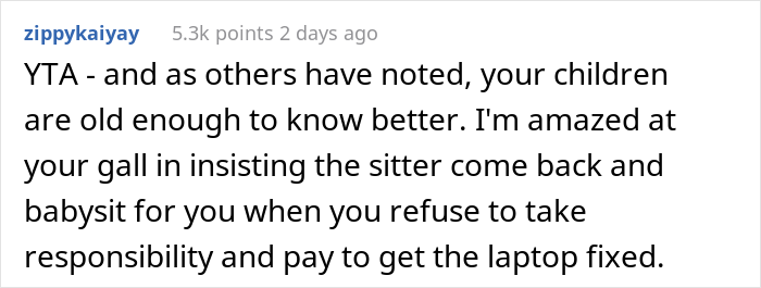 Single Mom Asks If She’s A Jerk For Refusing To Fix Babysitter’s Laptop After Her Kid Broke It Single Mom Asks If She’s A Jerk For Refusing To Fix Babysitter’s Laptop After Her Kid Broke It