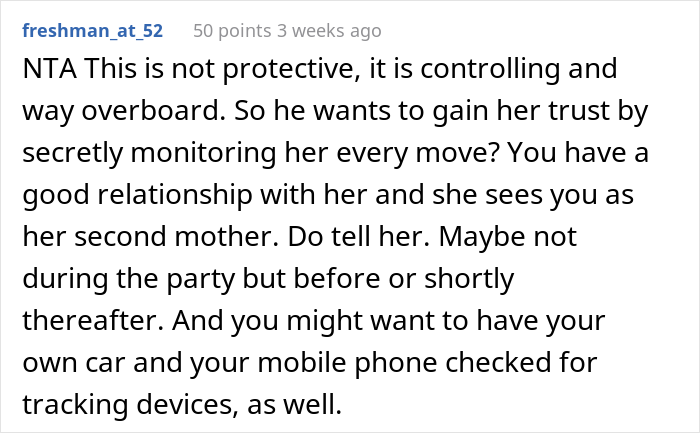 Stepmom Asks If She Should Tell Stepdaughter That Her Dad Installed A Tracking Device In A Car He Gifted Her