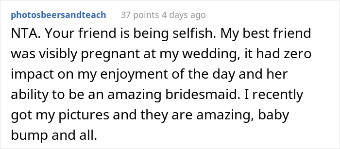 Bride Doesn't Want Her Best Friend In Wedding Photos Because Her "Bump Would Be Too Distracting", She Drops Out