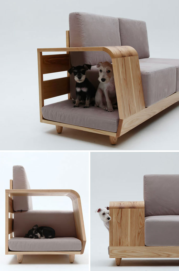 This Sofa Has A Cosy "Dog House" By The Side As Part Of The Armrest/ Side Table