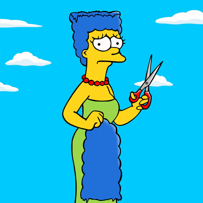 Street Art By Alexsandro Palombo “The Cut” Portrays Marge Simpson Cutting Her Iconic Hair In Solidarity With Mahsa Amini (6 Pics)