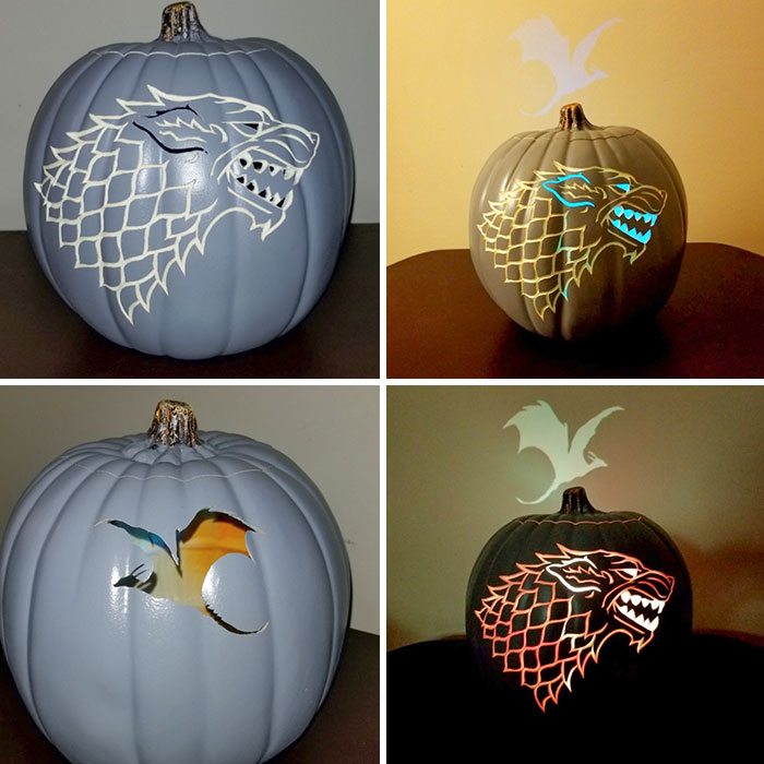 Stark/Targaryen Jack-O'-Lantern With Dragon Projection In A Craft Pumpkin