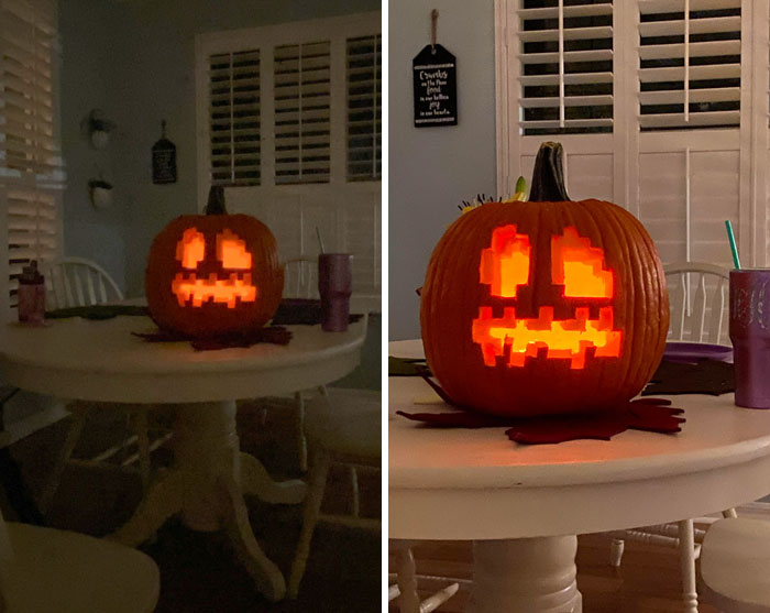 Este año hicimos una calabaza de Minecraft y fue un éxito