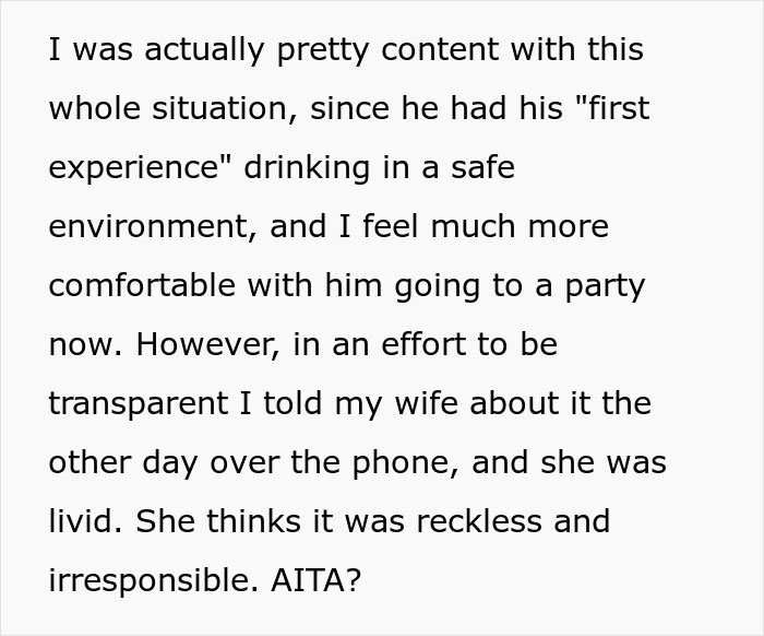 Dad Lets His Underage Son Get Drunk As A 'Test Run', Asks If It Was A Bad Idea After Wife Loses It Dad Lets His Underage Son Get Drunk As A 'Test Run', Asks If It Was A Bad Idea After Wife Loses It