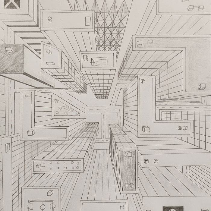 Pencil sketch of a cityscape from an aerial view, showcasing perspective drawing prompts for creative inspiration.