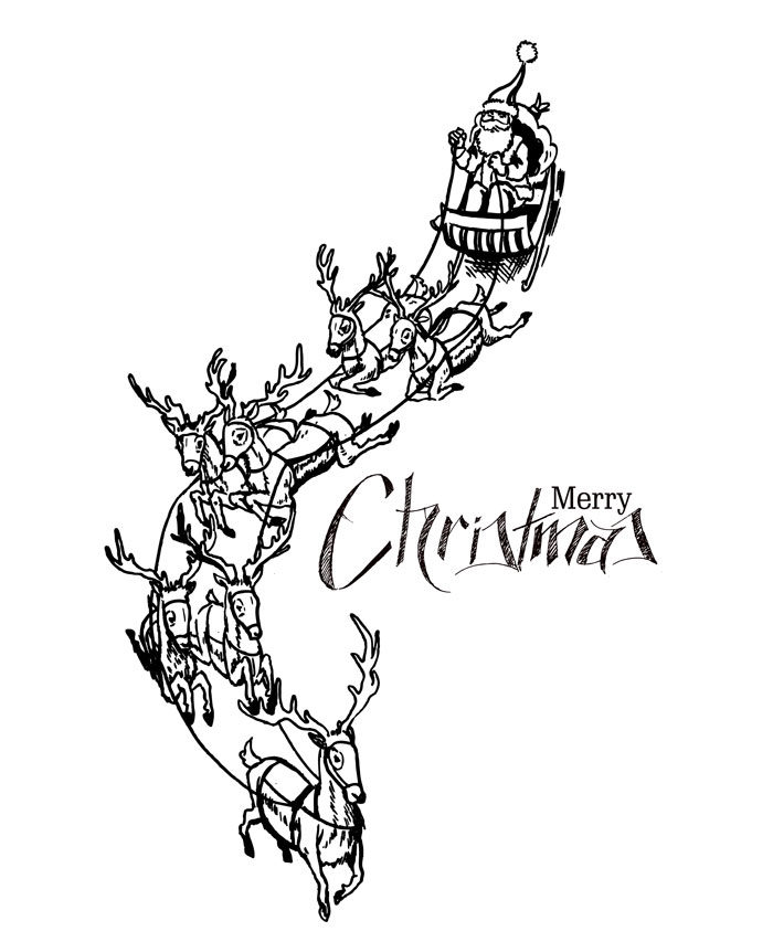 Santa and reindeer sketch with "Merry Christmas" text, a creative drawing prompt idea.