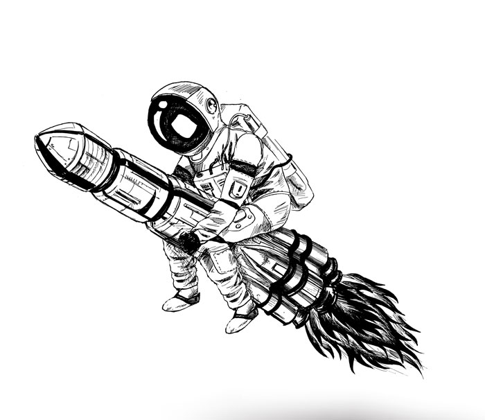 Astronaut riding a rocket, a creative drawing prompt for inspiration.