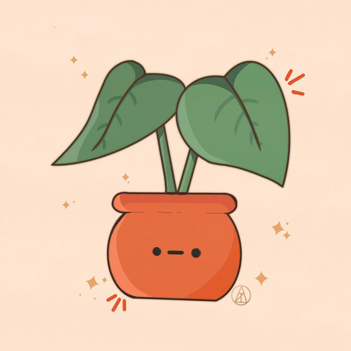 Cute plant illustration in a pot with a face, featuring drawing prompts idea.