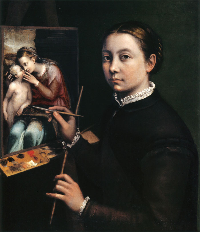 A woman painting a historical portrait of a mother and child, highlighting famous portrait art.