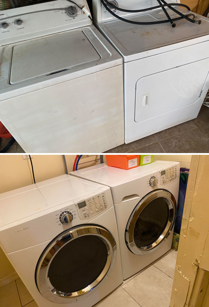 Encontré un juego de lavadora/secadora (llamé a la puerta para asegurarme de que funcionaba) días después de que la nuestra se estropeara. Estoy muy contento.