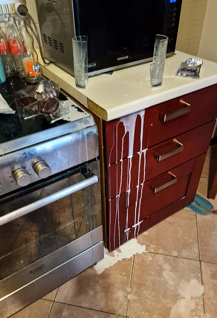 Just A Normal Milk Shattered A Glass Perfectly In Two And Exploded The Milk Across The Kitchen