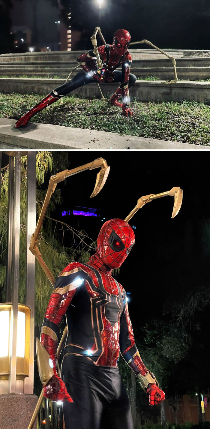 Este fue mi disfraz de Halloween el año pasado, es Spiderman de Avengers Endgame. Lo hice todo yo mismo, incluyendo las piezas impresas en 3D y las luces. ¿Cómo lo hice?