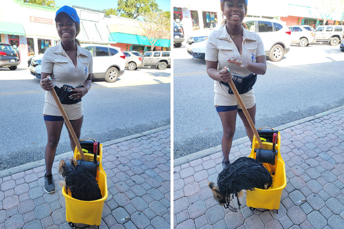 Costume Contest Winner? I Think So. Soon As I Tried To Take A Pic The Mop Decided To Do A Flip Out Of The Bucket
