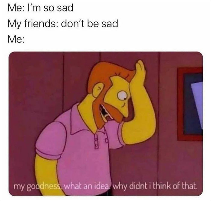 Cartoon character facepalming in a meme about feeling overwhelmed and tired.