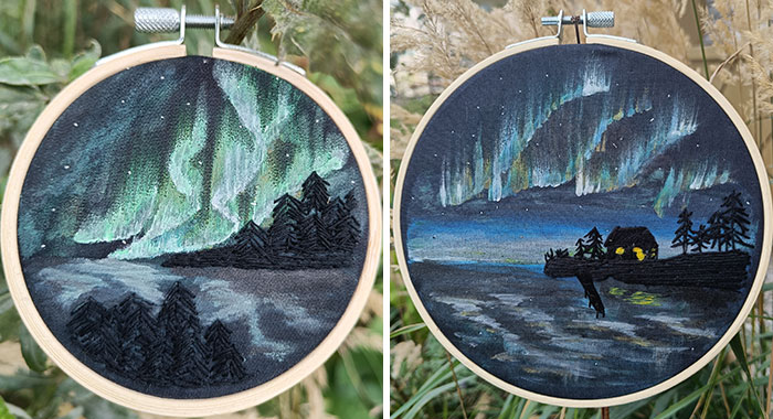 I Experimented With Embroidery And Paint To Create Dreamy Artwork Of The Aurora Borealis (23 Pics)
