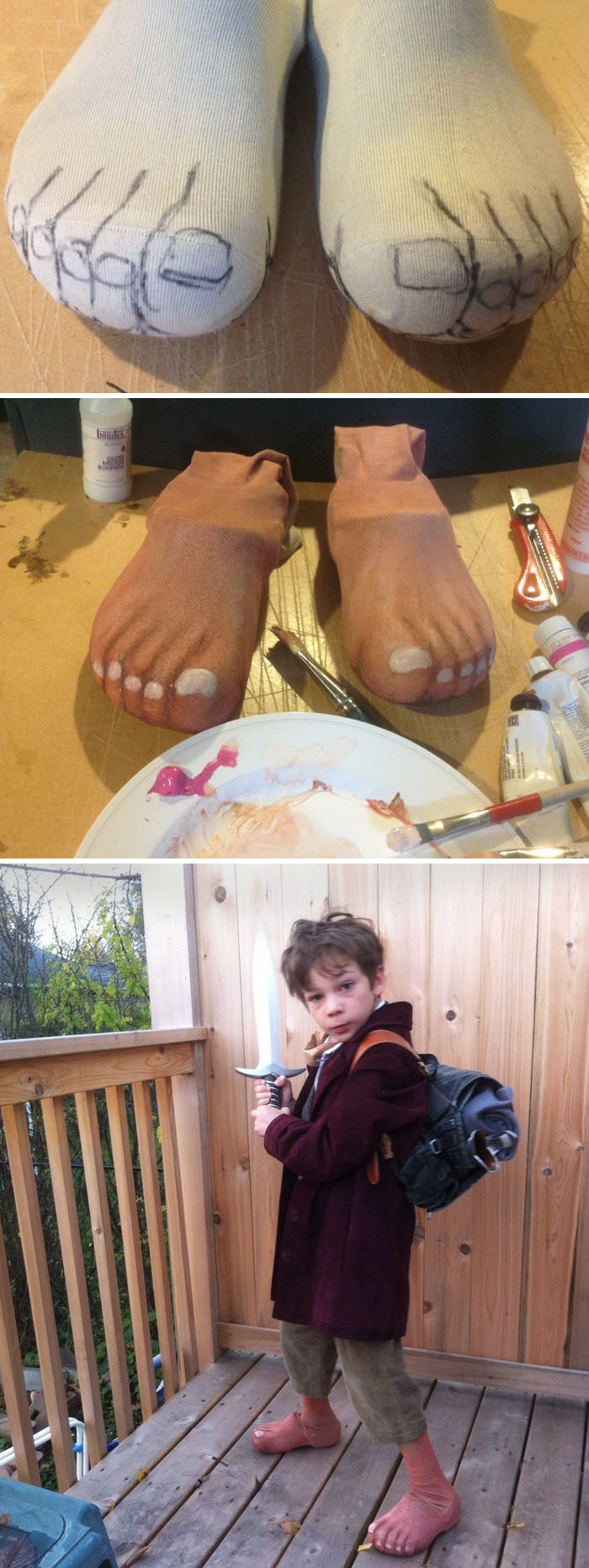 For Parents Of Kids Who Want To Be Hobbits For The Halloween. Men’s Socks Over Crocs, Then Paint. If You Want To Get Fancy, You Can Glue A Sole On