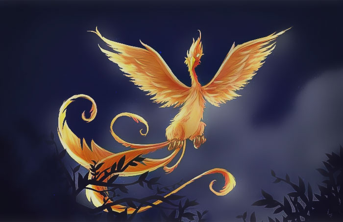 Painting of a Alicanto bird in the sky 