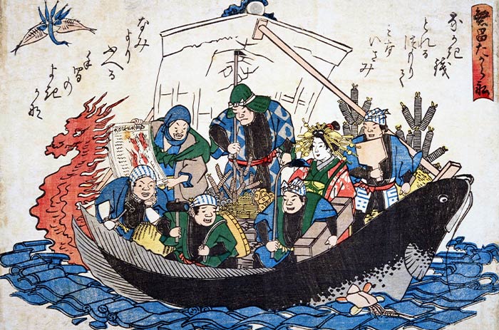 Painting of Namazu people in a boat 
