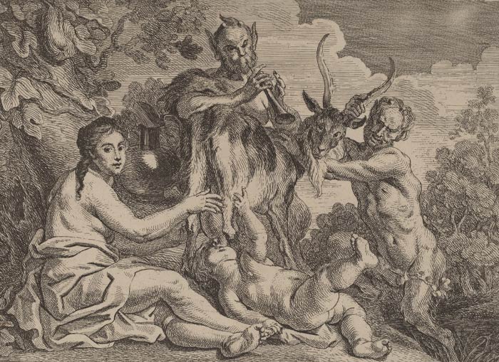 Painting of Amalthea with multiple people besides 