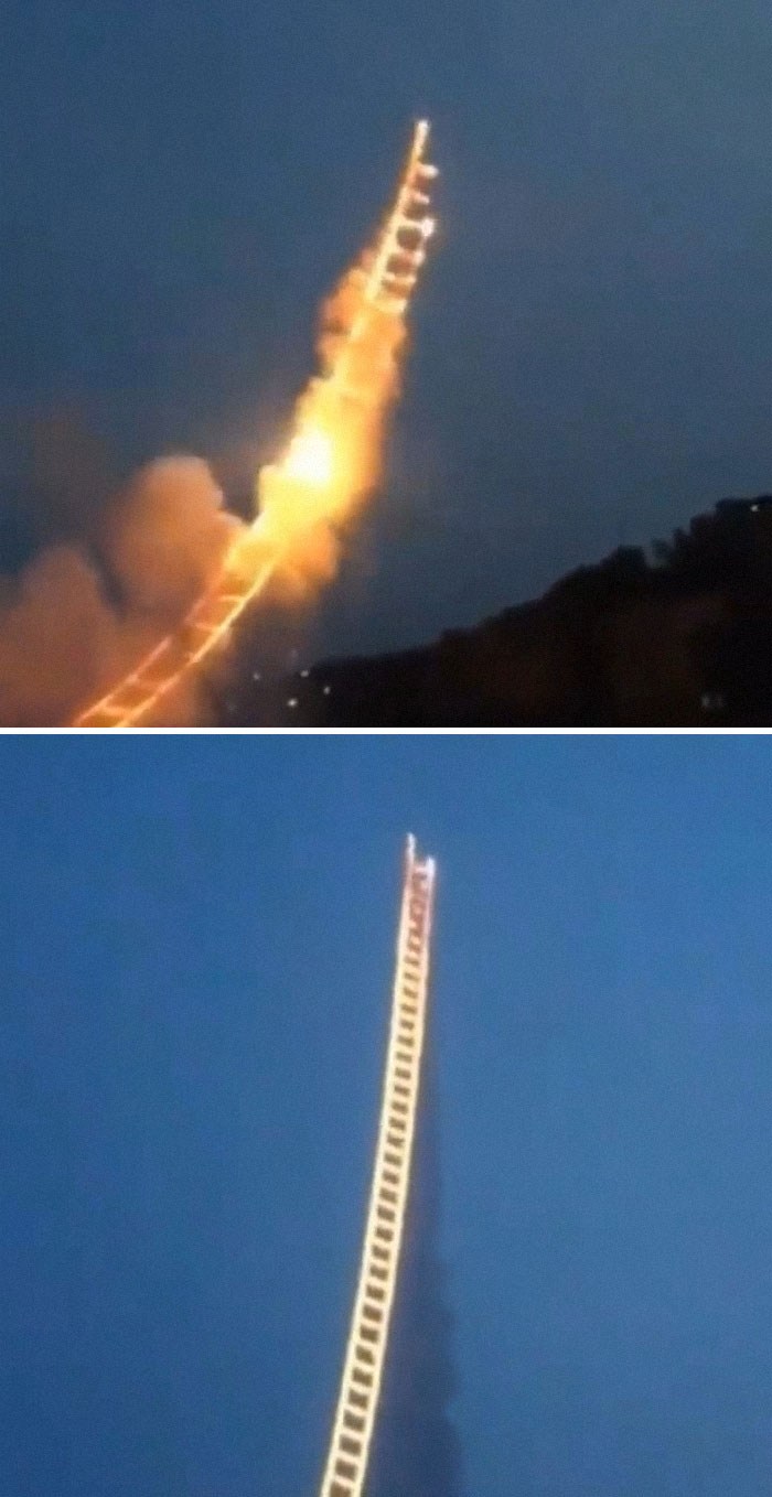 A Chinese Artist Creates Stunning 500m Ladder In The Sky With Fireworks In Tribute To His Grandmother