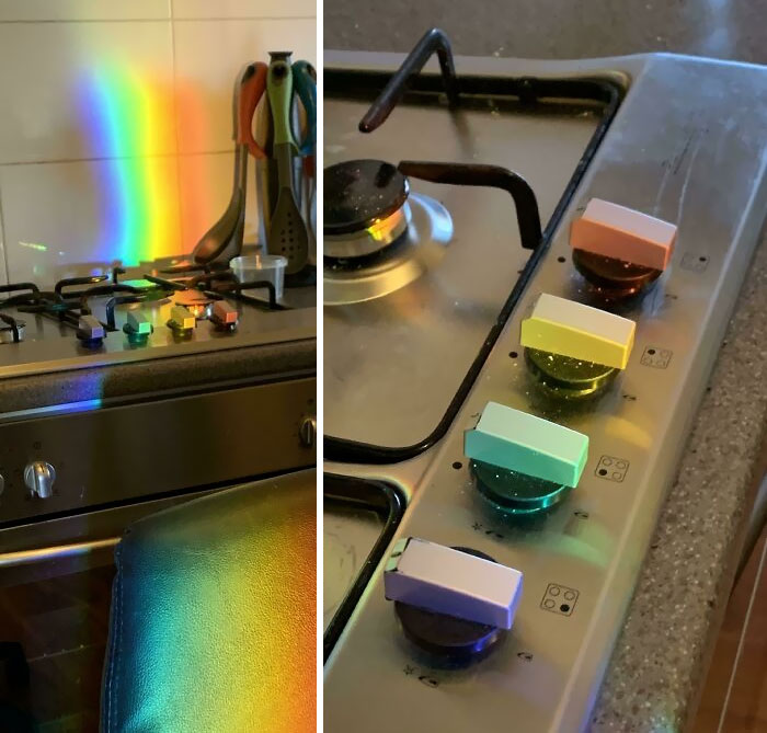 The Sun Shining Through My Fish Tank Aligned Perfectly On Each Knob