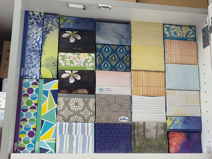 The Way These Different-Sized Tissue Boxes Fit Almost Perfectly In My Cabinet At Work
