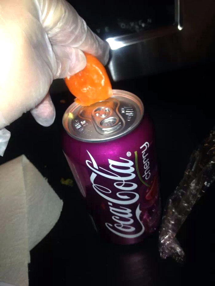 Someone At Work Kept Stealing My Sister's Cherry Cokes Out Of The Fridge. So She Rubbed The Top Of The Can With A Habanero Pepper. Hope This Will Prevent Them From Stealing